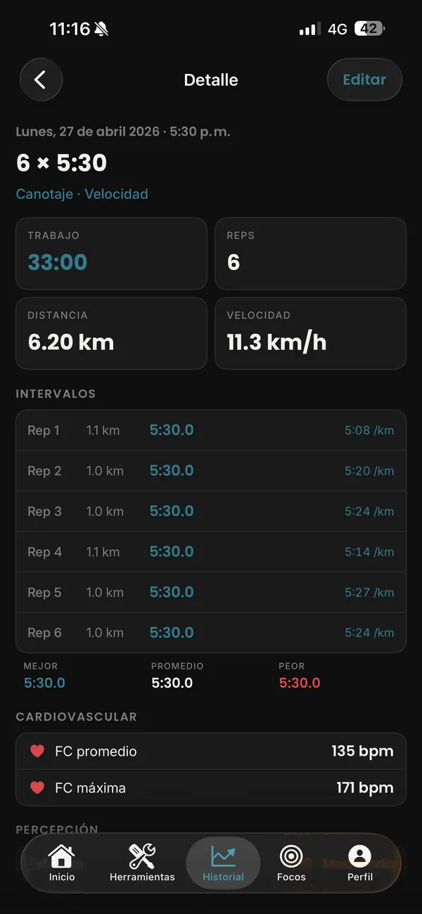 Apex Training Captura de Apex Training: Historial de intervalos